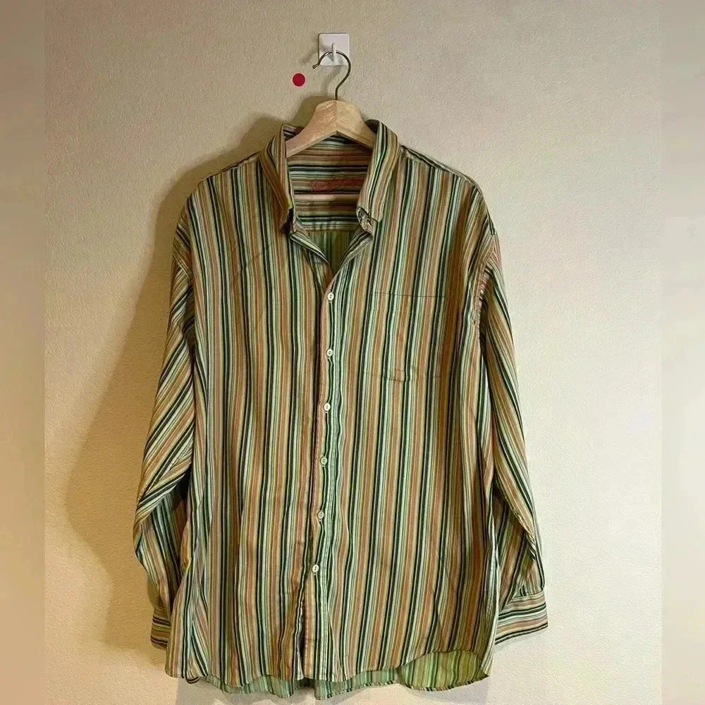 Men’s Bugatchi Uomo Multi‎ Colored Striped Button Down Shirt 100% Cotton XXL
